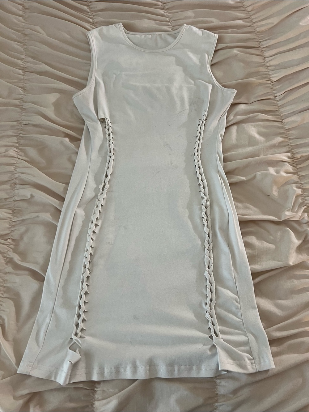 Sleeveless White Braided Side-Detail Bodycon Dress